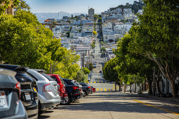 Steep street in San Francisco on a sunny day
