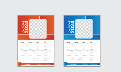 Vector simple single page wall calendar of 2024