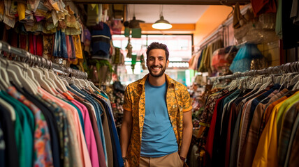 Young man in a clothing store