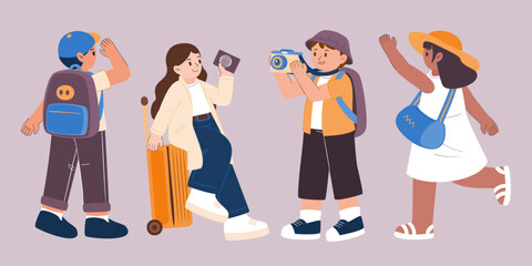 Group vector of  traveler man and woman in cartoon character