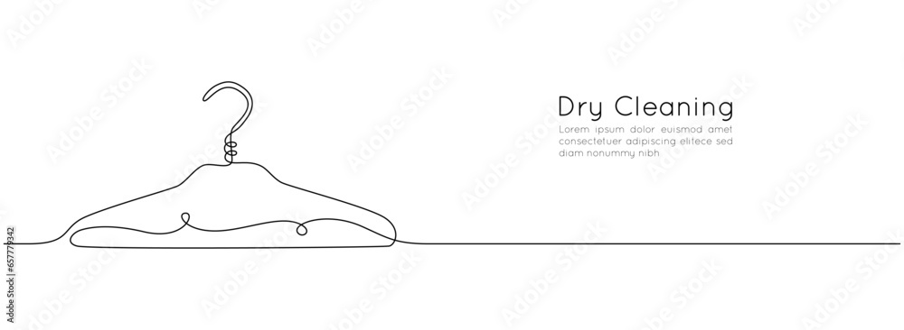 Poster One continuous drawing of hanger sign. Concept symbol for dry cleaning and laundry service in simple linear style. Editable stroke for elegance web banner. Doodle vector illustration