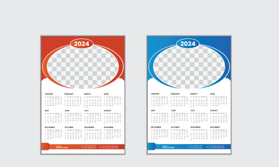 Vector simple single page wall calendar of 2024
