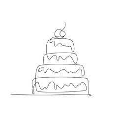 Festive cake one line. Vector drawing.
