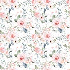 Watercolor delicate roses floral seamless pattern - 657782592