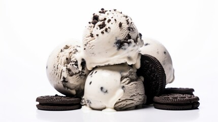 healthy Cookies and Cream icecream on isolated White with Black Cookie Bits,