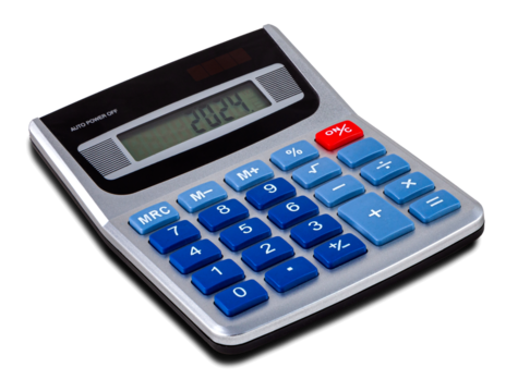 Calculator with number 2024 isolated on transparent background