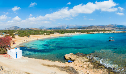 Landscape with amazing secluded sand beach Alyko, Naxos island, Greece Cyclades