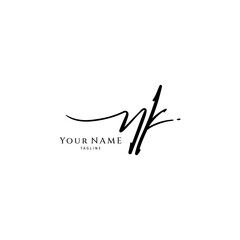 NK initial signature logo. Handwritten monogram vector