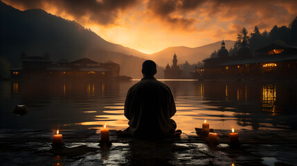 Silhouette of Muslim man praying