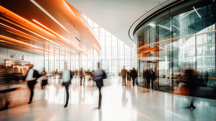 Fototapeta premium People walking in the office, blurred background