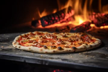 Foto op Plexiglas Romana pizza thin crust Italian restaurant fire oven © Ch