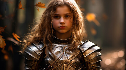 portrait of a girl in medieval armor, a princess with a shield. medieval knight in armor. - obrazy, fototapety, plakaty