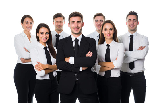 Happy Business Team: Standing with Arms Crossed Isolated on Transparent Background.