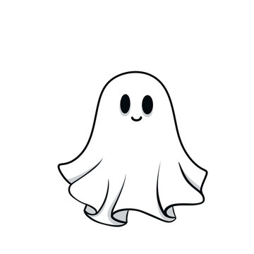 cute sweet little white simple ghost cartoon halloween smiles isolated