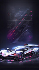 Futuristic Sports Car Infographics Vertical Template. Hardware Diagnostics. Service, scanning and auto data analysis. Modern concept design. Virtual graphical interface. HUD, UI, GUI.
