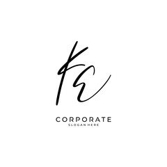 Fototapeta premium K E KE handwriting logo of initial signature