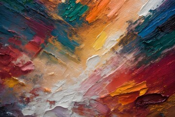 Closeup of abstract colorful texture background.. Oil, acrylic brushstroke, pallet knife paint on canvas (Generative Ai)