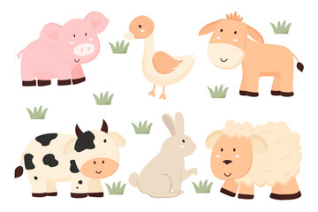 Set of animal in cartoon style with various action vector