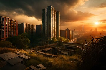 sunset over the city