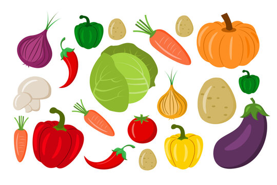 Set of various fruit and vegetable drawing cartoon style vector