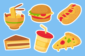 Set of various fast food and drink in cartoon style vector