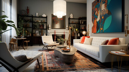 Eclectic Livingroom Design. Generative AI.