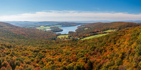 Panoramic aerial view of the autumn colors of Mt Davis towards High Point Lake in south western...