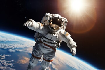 Naklejka premium Astronaut in outer space in earth orbit