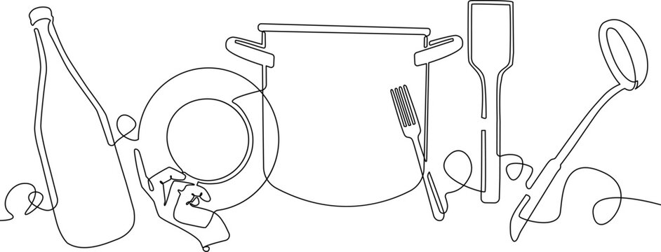 Horithontal pattern
with utensils. Cooking backgraund. Vector illustration.