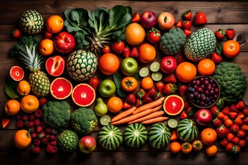 fruits and vegetables, A bountiful array of fruits and vegetables with high content of dietary fiber arranged side by side