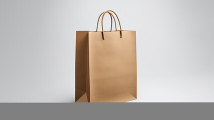 Mockup of paper shopping bag on white background, AI Generative.