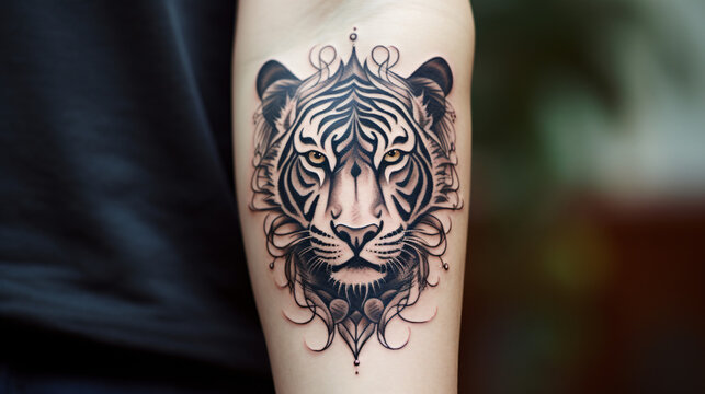 A Fine Line Tattoo Of A Tiger Generated By AI