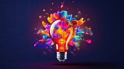 Creative light bulb abstract with colorful splash glowing colors new idea brainstorming concept
