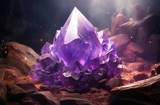 Purple magic stone, crystal, fiction and fantasy concept. Generative AI