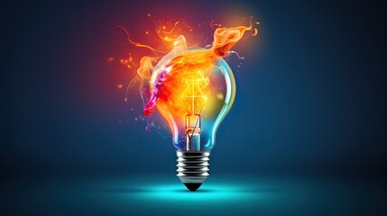 Creative light bulb abstract with colorful splash glowing colors new idea brainstorming concept - obrazy, fototapety, plakaty