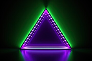 Purple and green neon light triangle on black background. Generative AI - obrazy, fototapety, plakaty