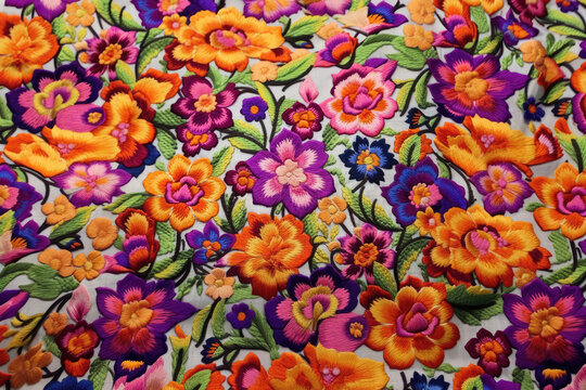 Variegated floral embroidery pattern background 