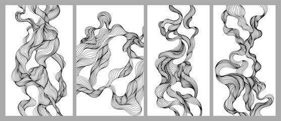 Backdrop cover layout template. Wavy abstract curved line backgrounds collection hand drawn.
