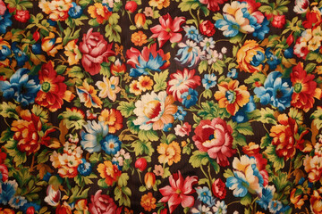 Fototapeta na wymiar Variegated floral embroidery fabric pattern 