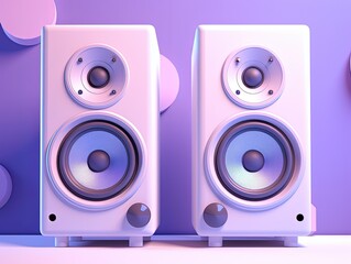 White speakers, background with shades of purple and purple gradient colors. Generative AI