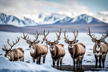 Svalbard Reindeer bulls with big antlers.