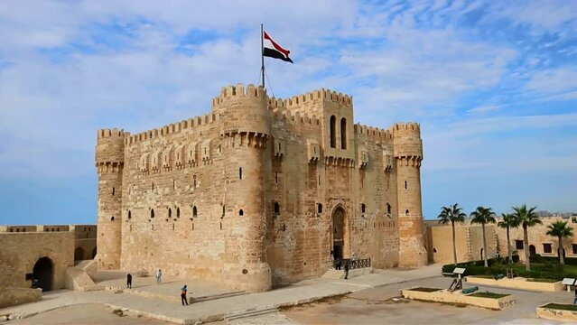 Citadel of Qaitbay building ancient fort at Mediterranean sea coast, in Alexandria, Egypt
