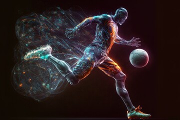 A hologram of a soccer player on a black background. Concept: The future of football and data...