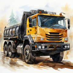 Watercolor Dump truck, clipart Illustration, Generative Ai