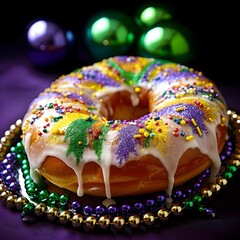 Mardi Gras King Cake in New Orleans. Generative ai. 