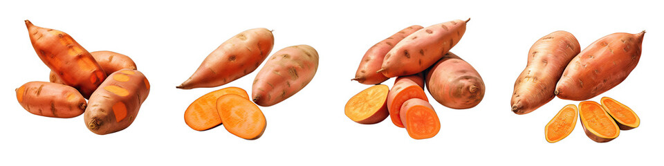 Sweet potatoes Vegetable Hyperrealistic Highly Detailed Isolated On Plain White Background - obrazy, fototapety, plakaty