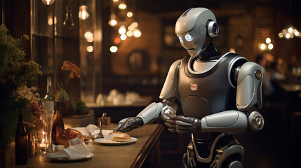 robot waiter is preparing food ai generated