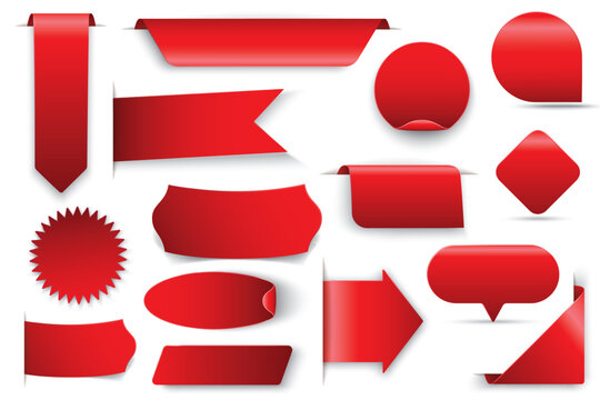 Big Set of vector red color of speech bubble shaped banners, price tags, stickers, posters, badges.
