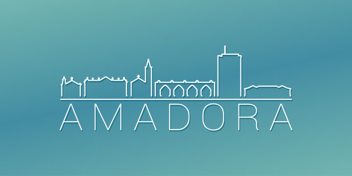 Amadora, Portugal Skyline Linear Design. Flat City Illustration Minimal Clip Art. Background Gradient Travel Vector Icon.