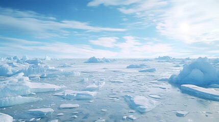 Icy Solitude: Sunny Antarctic Landscape in Blue and White